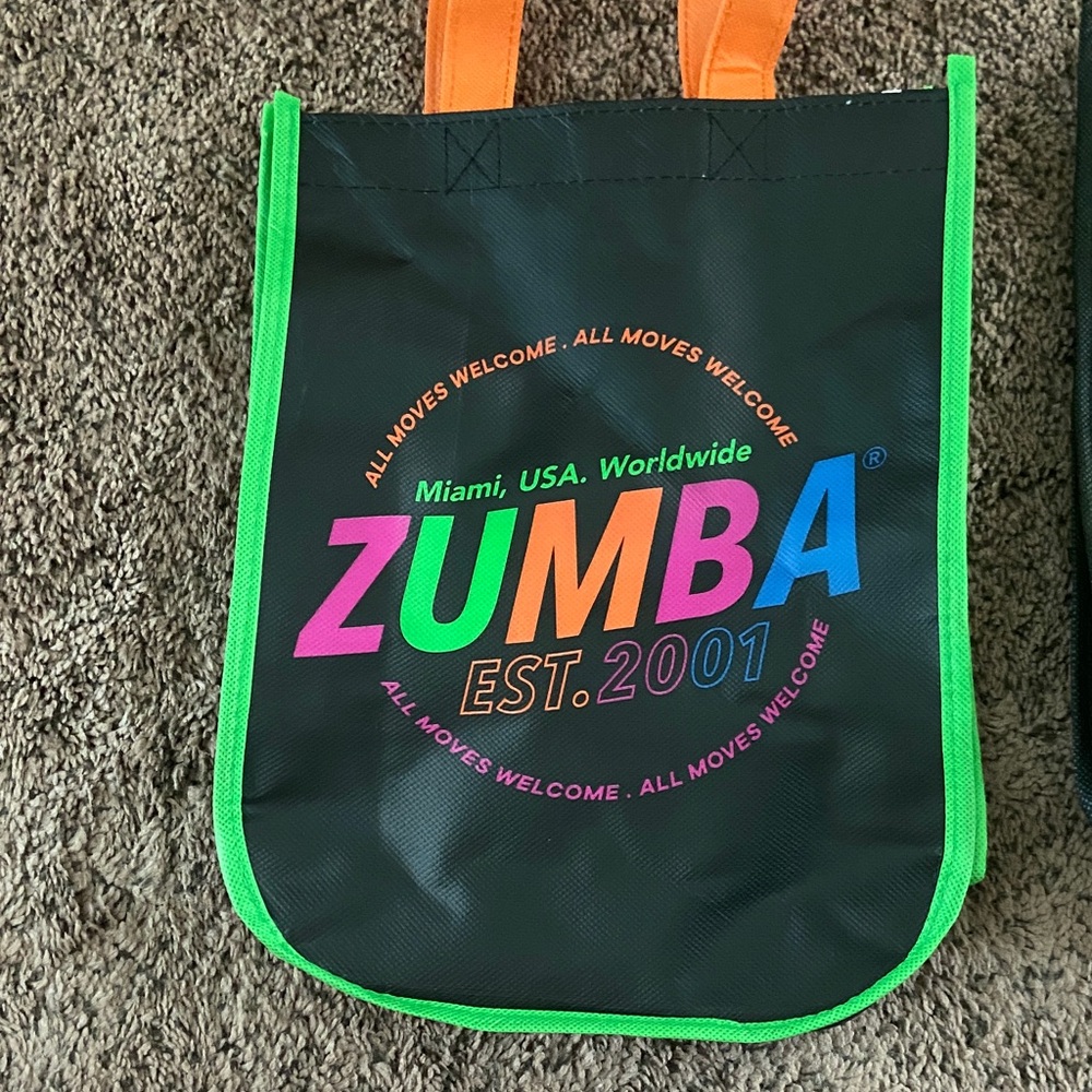 Zumba Fitness Black Tote Bag with Green and Orange Handles